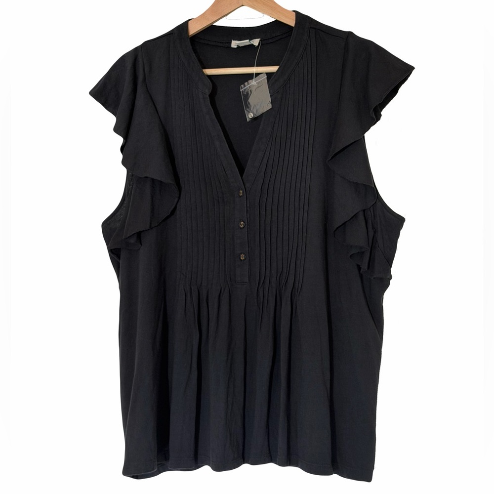 Sundance Kalina Blouse Womens Large Black Ruffle Cottagecore Flutter Sleeve